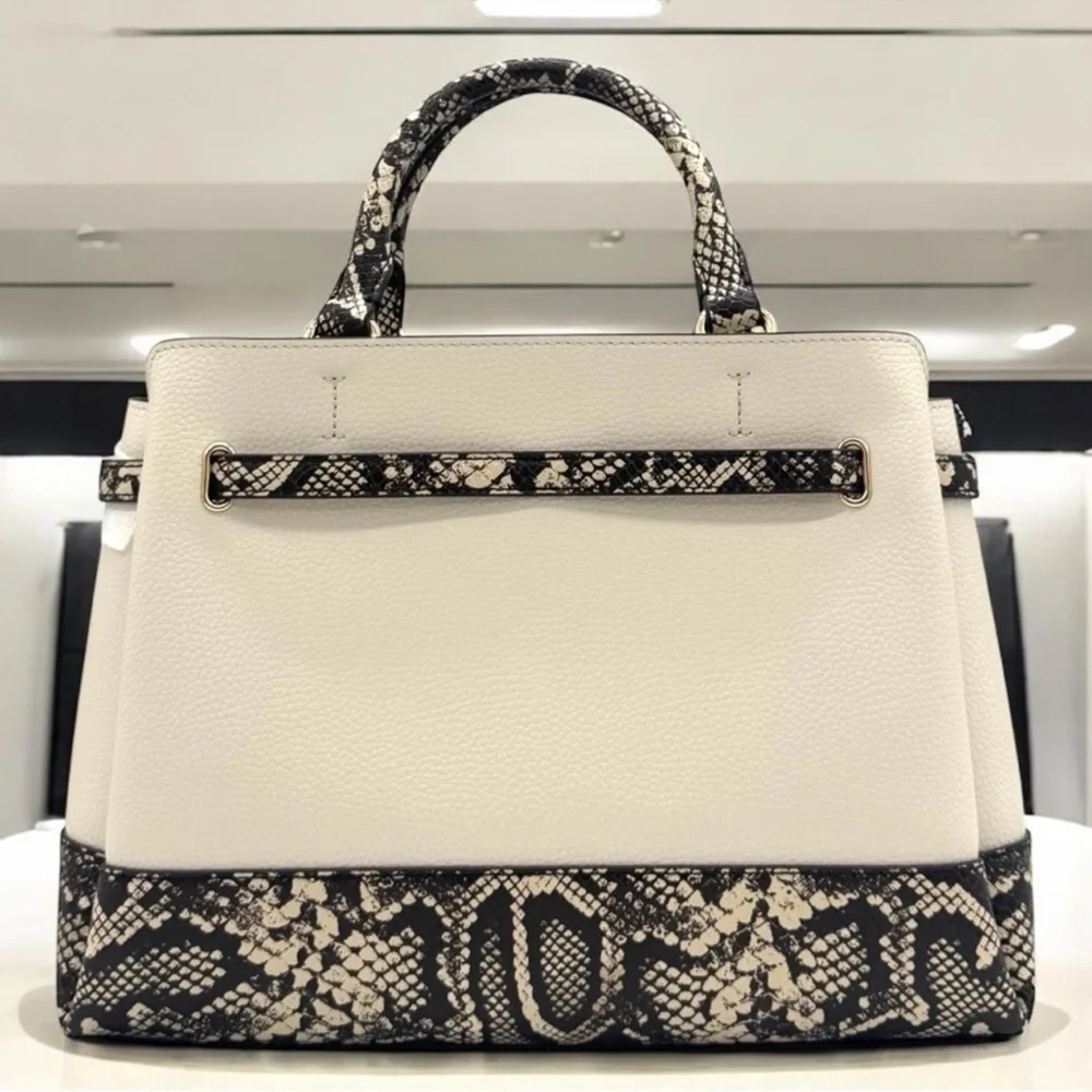 Michael Kors Large Reed CZ Belted Satchel Bag Light Cream Multi